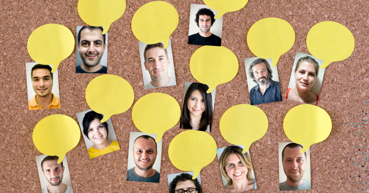 Content Strategy - Audience personas with speech bubbles on a cork board