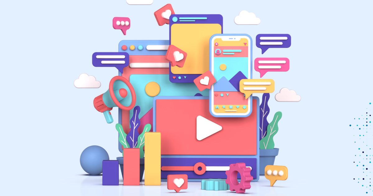 Social Media Strategy - Comprehensive visualization with devices, engagement elements, and analytics